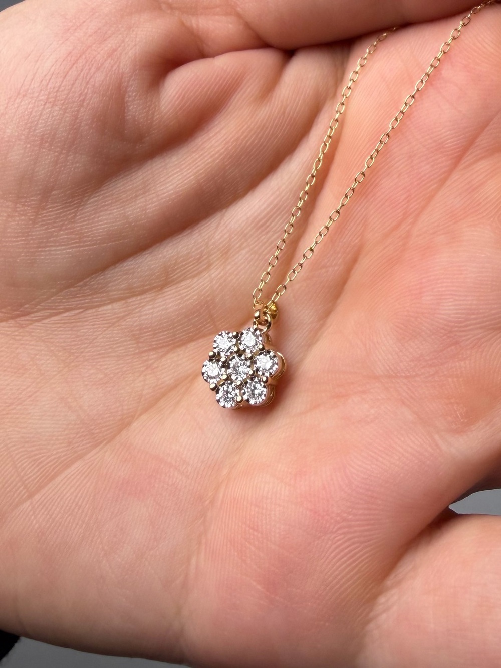 Lab Grown Diamond Flower Cluster Necklace 18in Gold Plated Sterling Silver 925